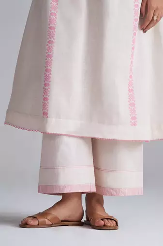 ivory & morning glory pink cotton linen co-ord set with thread detailing
