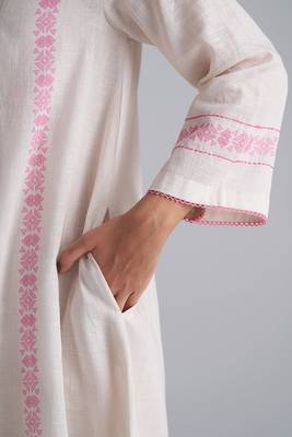 ivory & morning glory pink cotton linen co-ord set with thread detailing 5