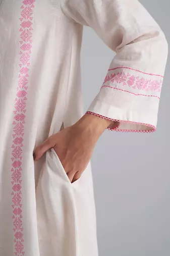 ivory & morning glory pink cotton linen co-ord set with thread detailing