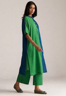blue & green mul cotton co-ord set with half and half design 3