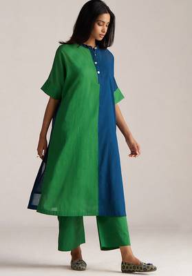 blue & green mul cotton co-ord set with half and half design 4