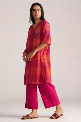 Tomato and fuchsia mul-mul co-ord set