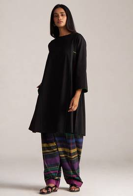 black co-ord set with multi colour checkered pants 2