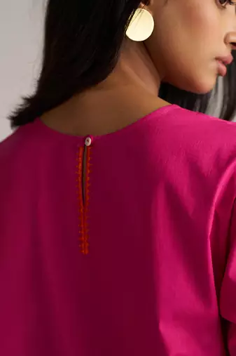 fuchsia cambric cotton kurta set with mul cotton dupatta