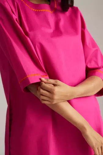 fuchsia cambric cotton kurta set with mul cotton dupatta