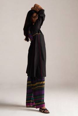 black co-ord set with multi colour checkered pants 5