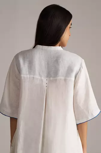 white linen co-ord set with jamdani inspired embroidery