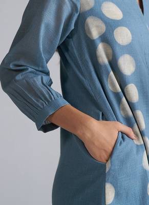 faded denim cotton linen co-ord set with printed kurta 4