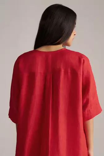 red linen co-ord set with jamdani inspired embroidery