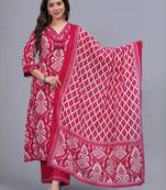 red printed kurta set with dupatta