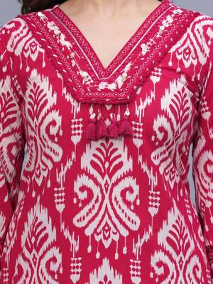 red printed kurta set with dupatta 3