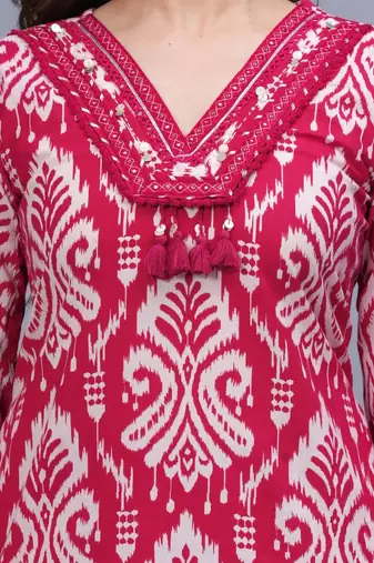 red printed kurta set with dupatta