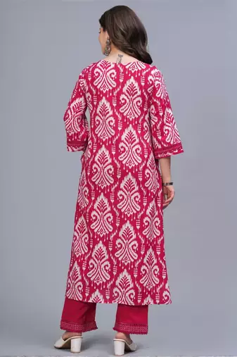 red printed kurta set with dupatta