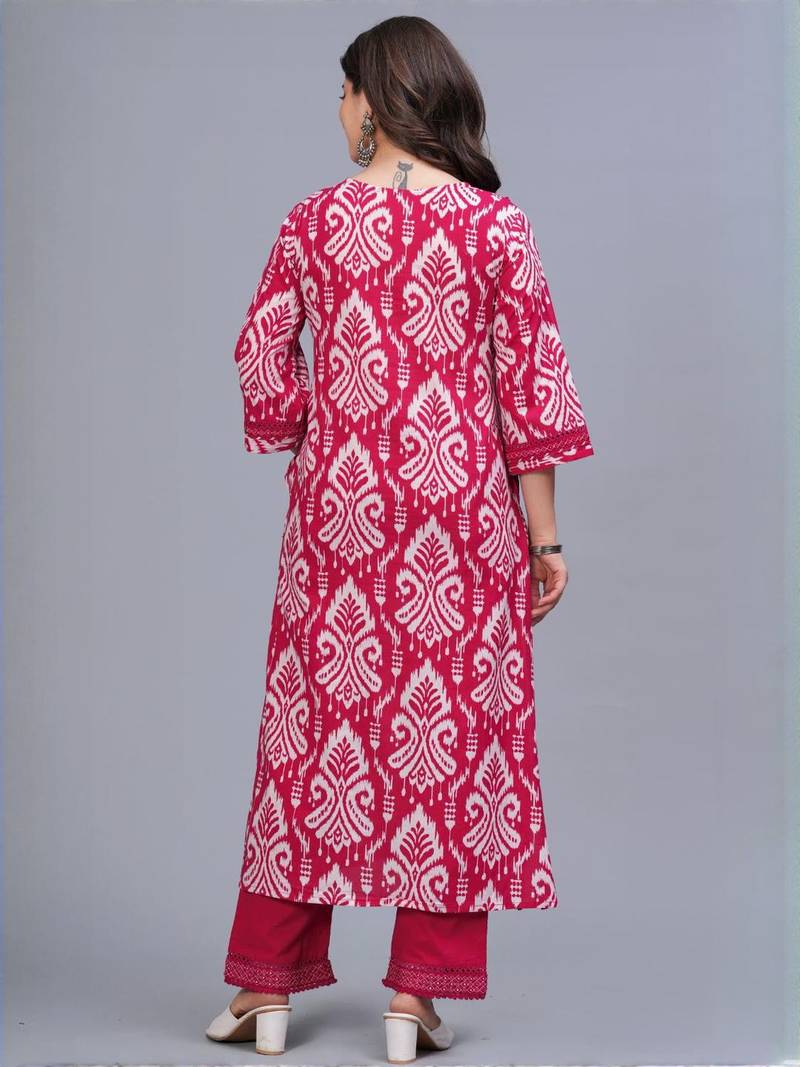 red printed kurta set with dupatta