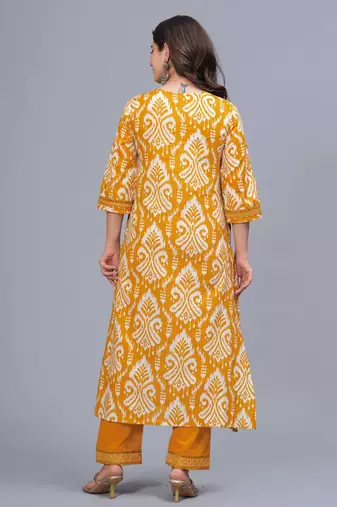 mustard yellow printed kurta set with dupatta