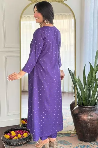purple rayon embroidered anarkali suit with dupatta