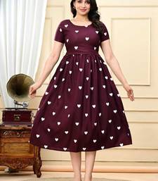 maroon rayon heart printed midi dress