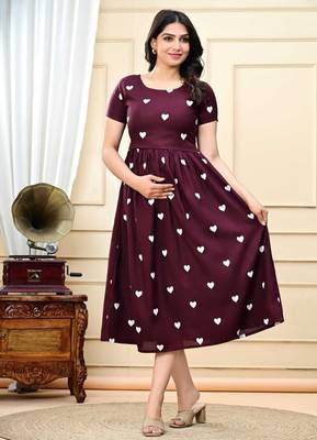 maroon rayon heart printed midi dress 2