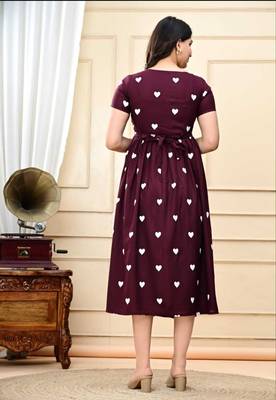 maroon rayon heart printed midi dress 3