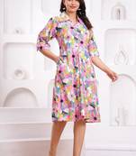 multicolor rayon floral printed collar neck dress