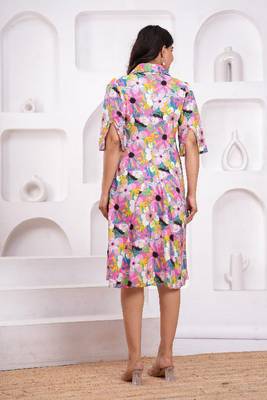 multicolor rayon floral printed collar neck dress 2