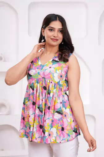 multicolor rayon floral printed casual tunic top