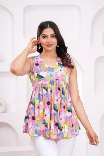 multicolor rayon floral printed casual tunic top