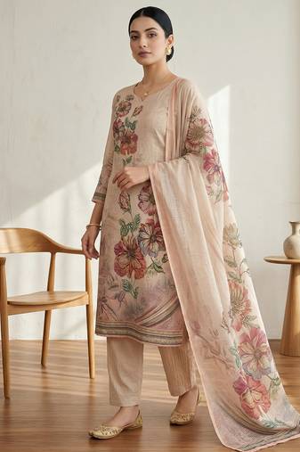 Stylee lifestyle pink linen digital printed dress material