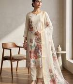 Stylee lifestyle cream linen digital printed dress material