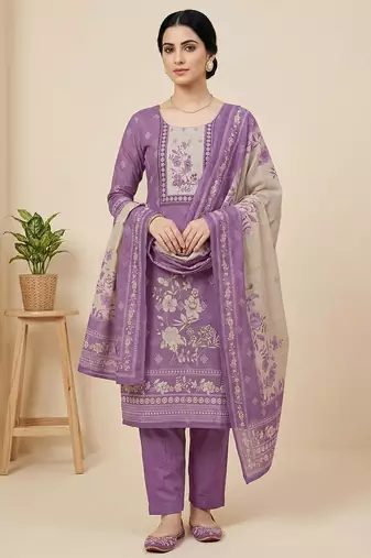 Stylee lifestyle purple linen digital printed dress material