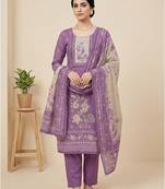 Stylee lifestyle purple linen digital printed dress material