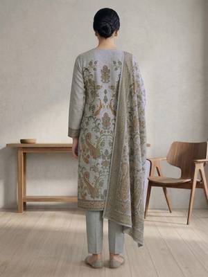 grey linen paisley digital print dress material set 4