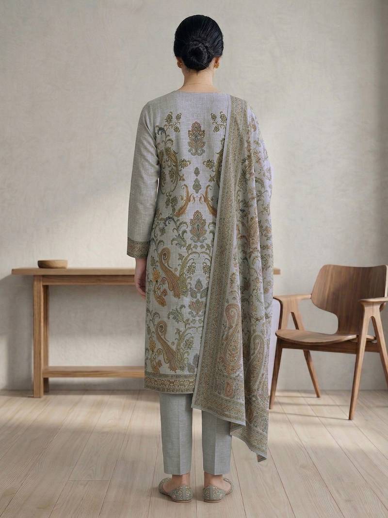 Stylee lifestyle grey linen digital printed dress material