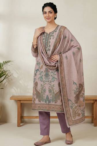 pink digital print linen dress material set