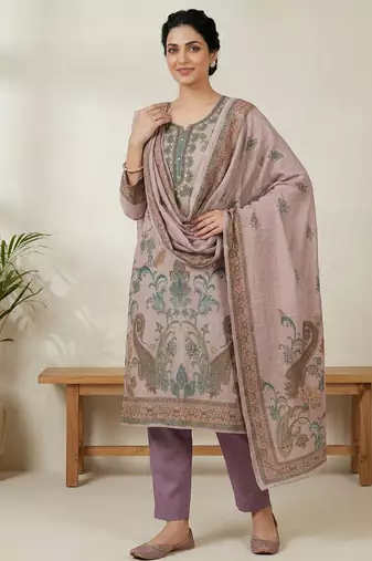 pink linen digital printed dress material