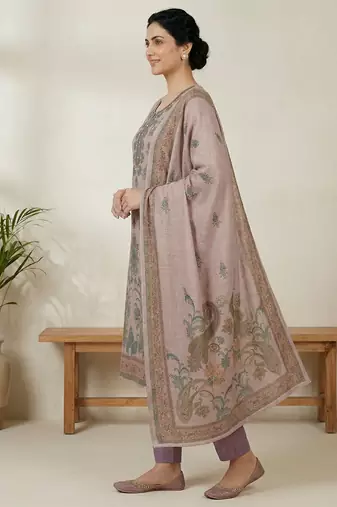 pink digital print linen dress material set