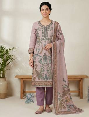 pink digital print linen dress material set 4