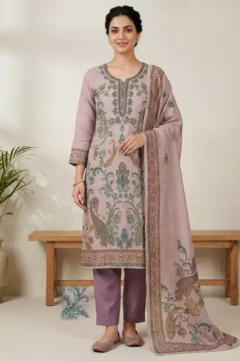 pink digital print linen dress material set