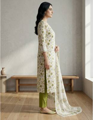 off white floral digital print cotton dress material set 3