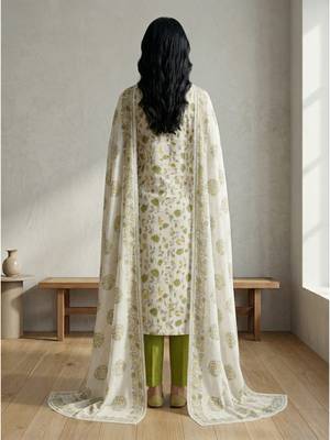 off white floral digital print cotton dress material set 4