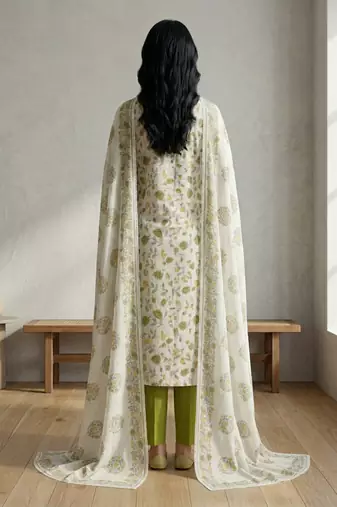 off white floral digital print cotton dress material set