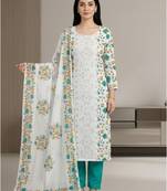off white cotton green floral digital print dress material