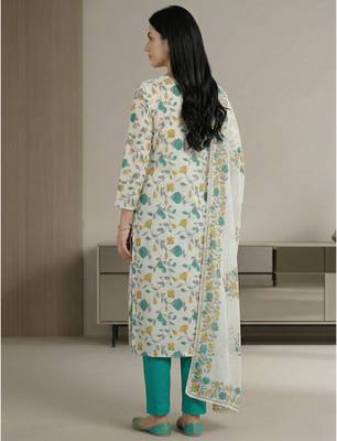 off white cotton green floral digital print dress material 2