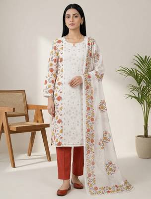 off white cotton floral digital print dress material 1