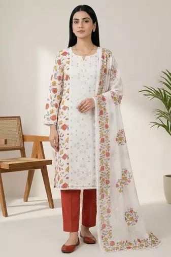 off white cotton floral digital print dress material