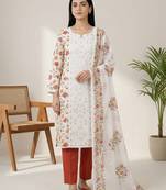 off white cotton floral digital print dress material