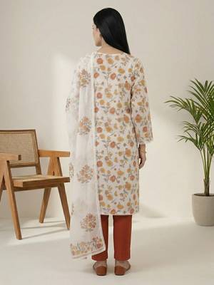 off white cotton floral digital print dress material 2