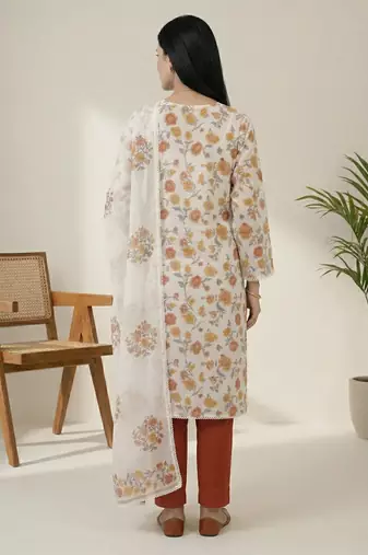 off white cotton floral digital print dress material