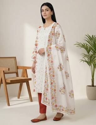 off white cotton floral digital print dress material 3