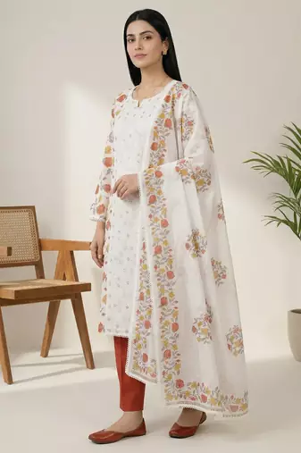 off white cotton floral digital print dress material